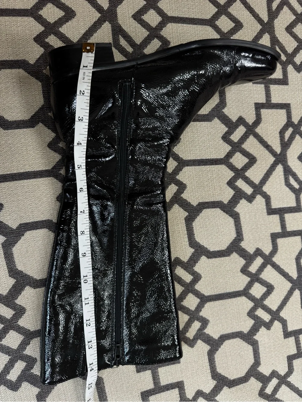 La Canadienne Black Patent Leather Knee High Square Toe Riding Boots Size 7.5 M